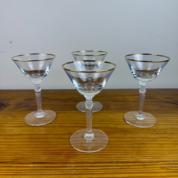 Vintage Gold Rimmed Crystal Stem Glasses – Set of 4 | Ornate Stemware - Picture 15 of 16